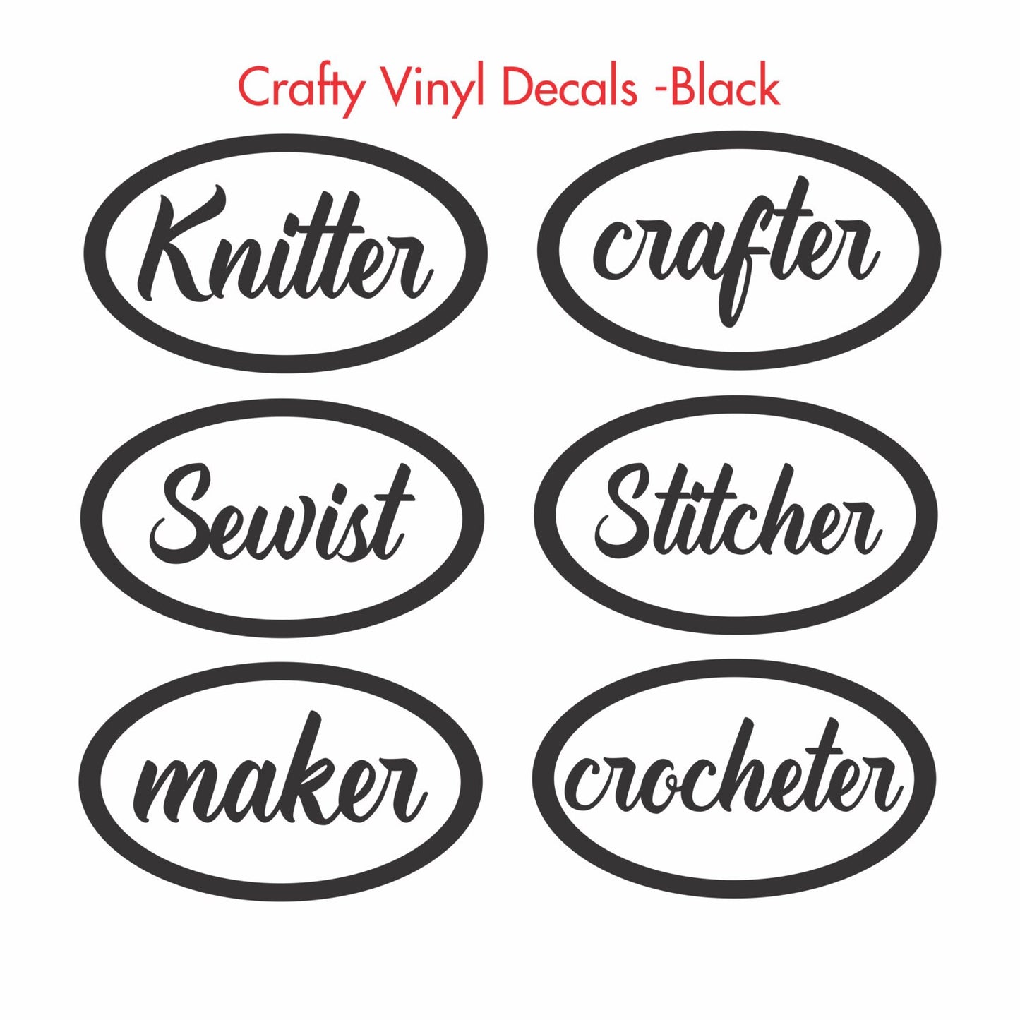 Crafty Car Decals, Laptop Decal, Vinyl Stickers for your car or window. Knitting Decals, Crochet Decals, Hobby Stickers