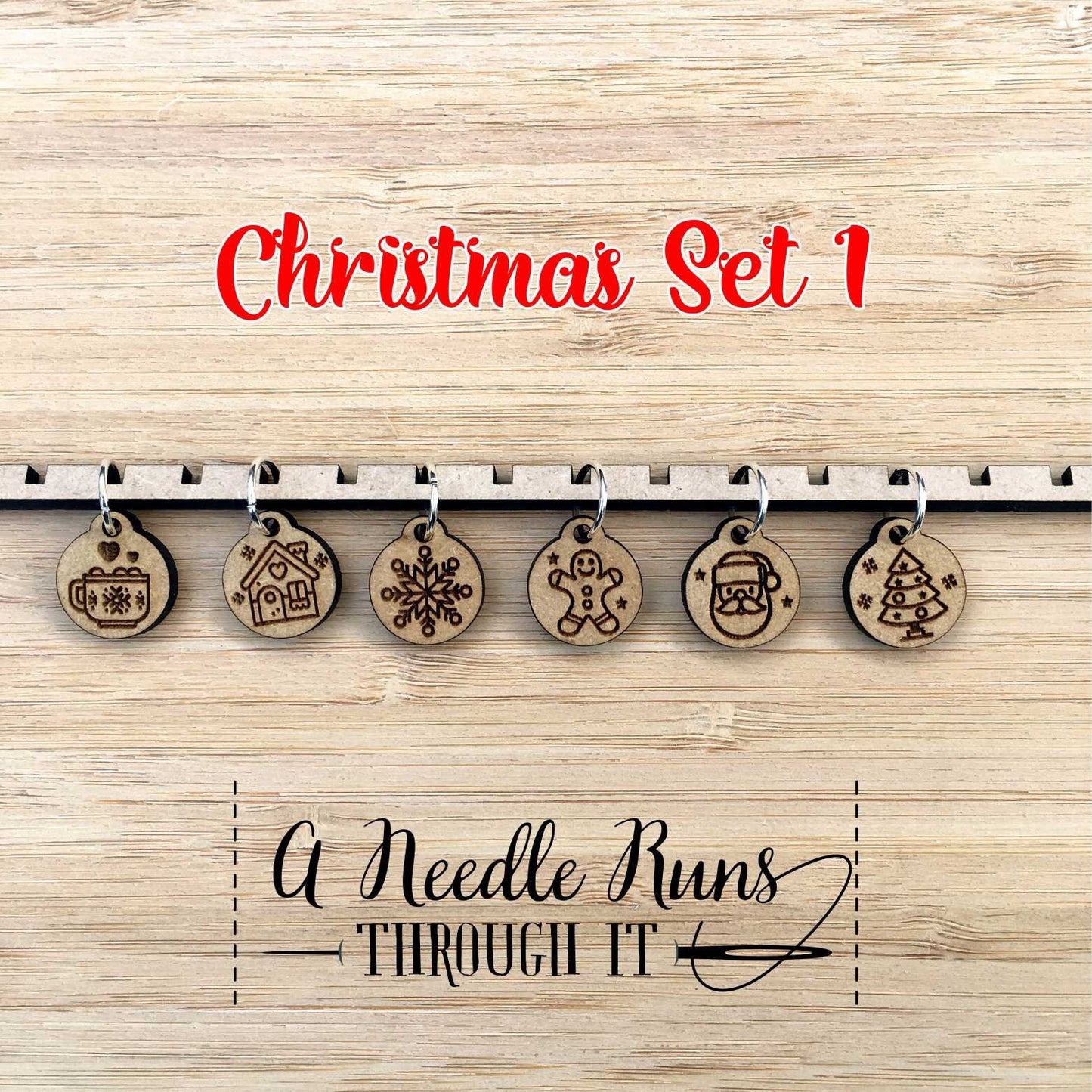 Holiday Stitch Markers, unique knitting stitch markers set, Merry Christmas stitch marker gift set. Christmas knitting