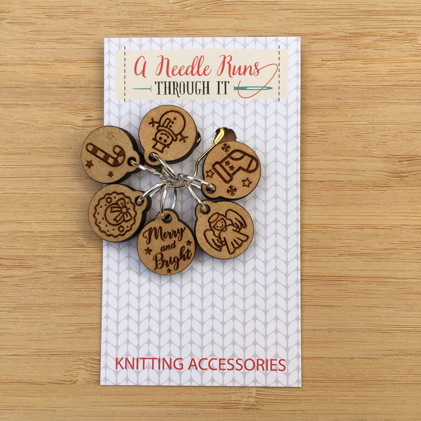 Holiday Stitch Markers, unique knitting stitch markers set, Merry Christmas stitch marker gift set. Christmas knitting