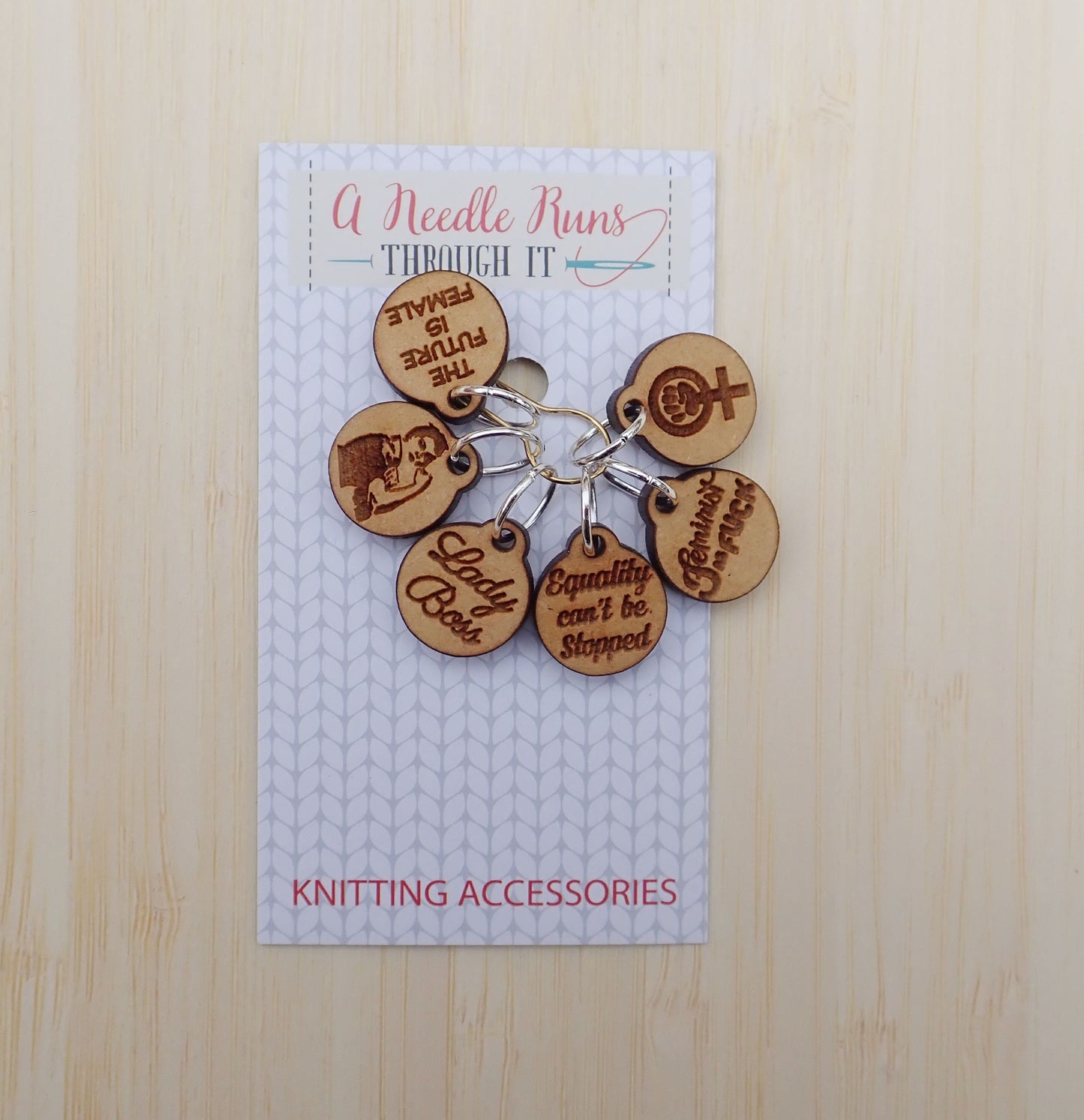 Feminist Stitch markers set, Girl Power, Stocking Stuffer, Rosie the riveter, the future is female stitch markers for knitting and crochet