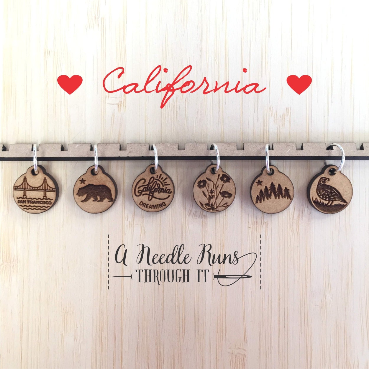 California Stitch markers set, sock knitter, knitter gift, snag free stitch markers, San Francisco stitch markers, Crochet progress keepers