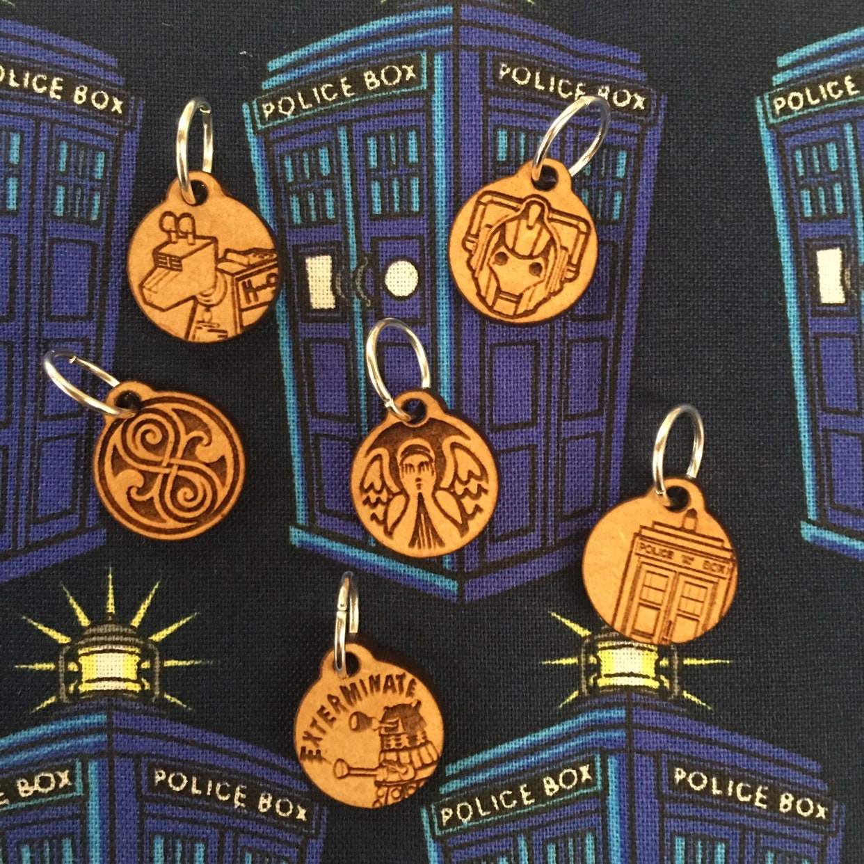 Dr Who Knitting Stitch markers set, dalek, angel, time lord snag free stitch markers, tardis, progress keepers. Whovian stitch markers