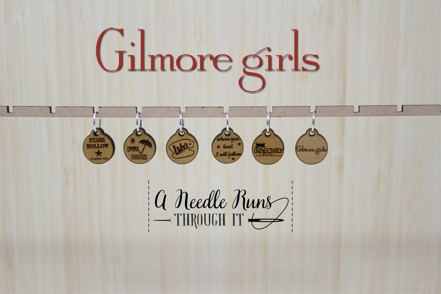 GG knitting stitch markers set, Luke's coffee, Stars Hollow, Dragonfly Inn. Crochet Progress Keepers.