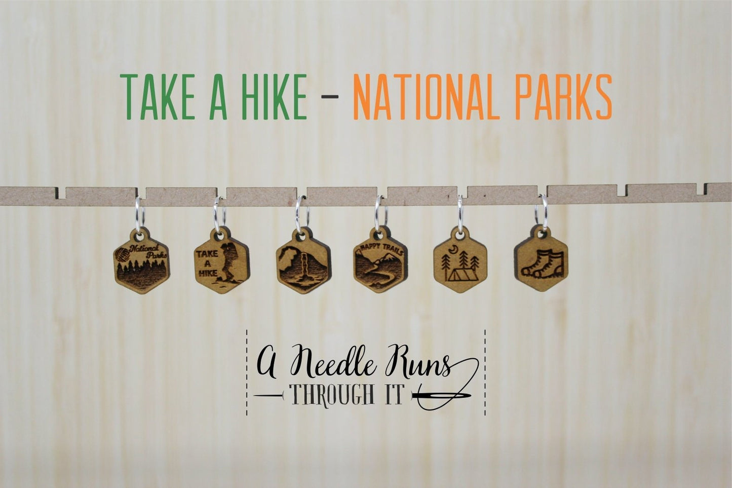 National Parks Knitting or crochet Stitch markers set, take a hike stitch markers, crochet clasp marker, progress keepers