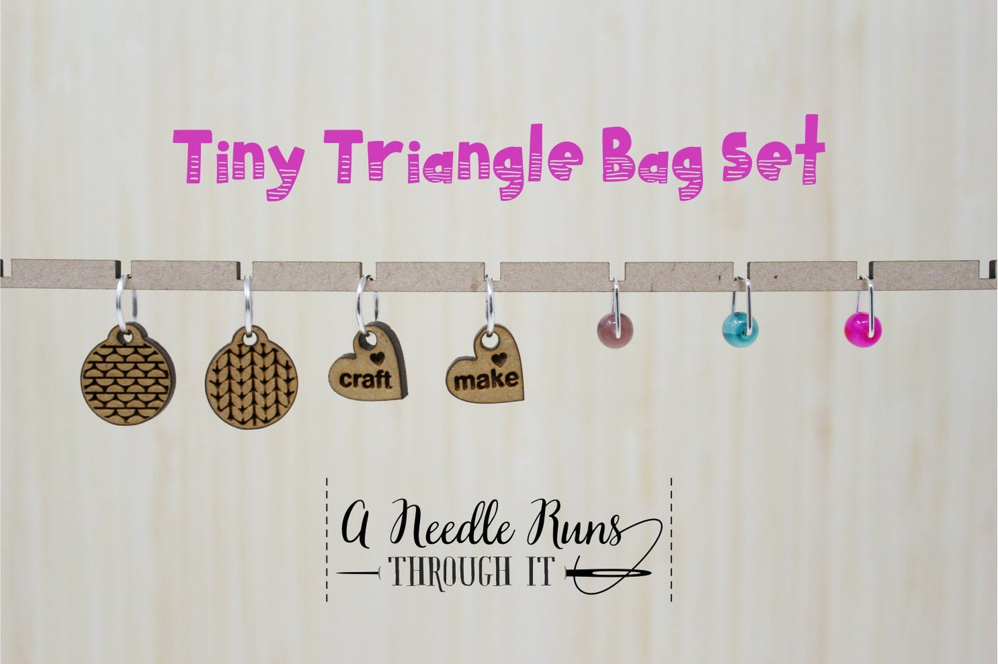 Knitting notions bag. Tiny Triangle bag and Knitting Stitch Markers Set. Pyramid bag, little knitting treasure bag, Stitch marker bag