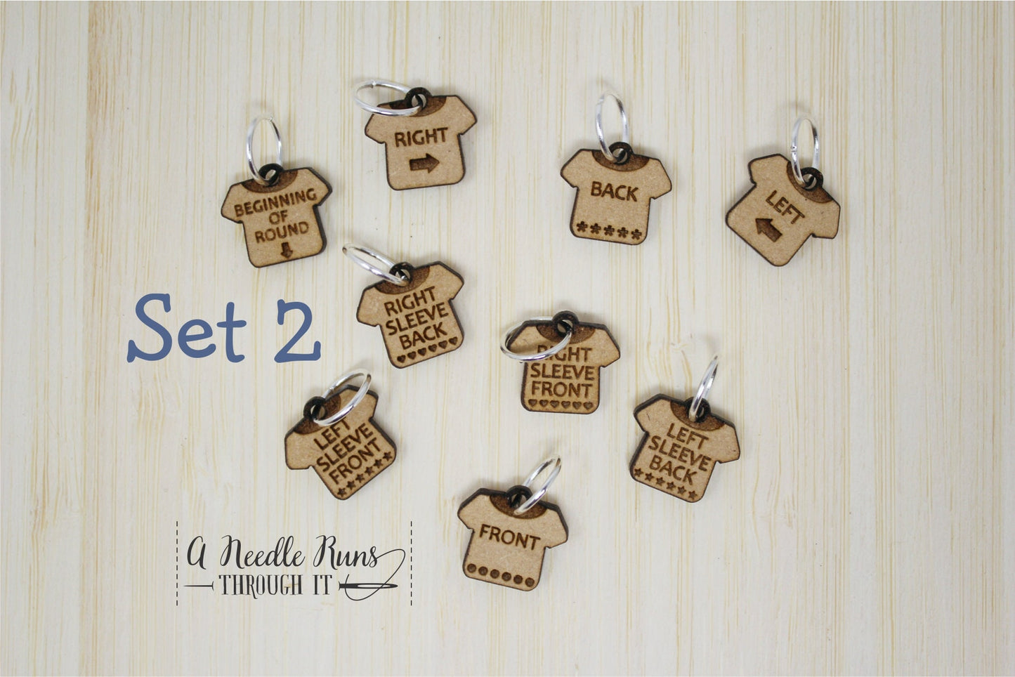 Sweater Helpers stitch marker sets, Helpful stitch markers, increase marker, decrease marker, ruler and pin holder, progress keepers.
