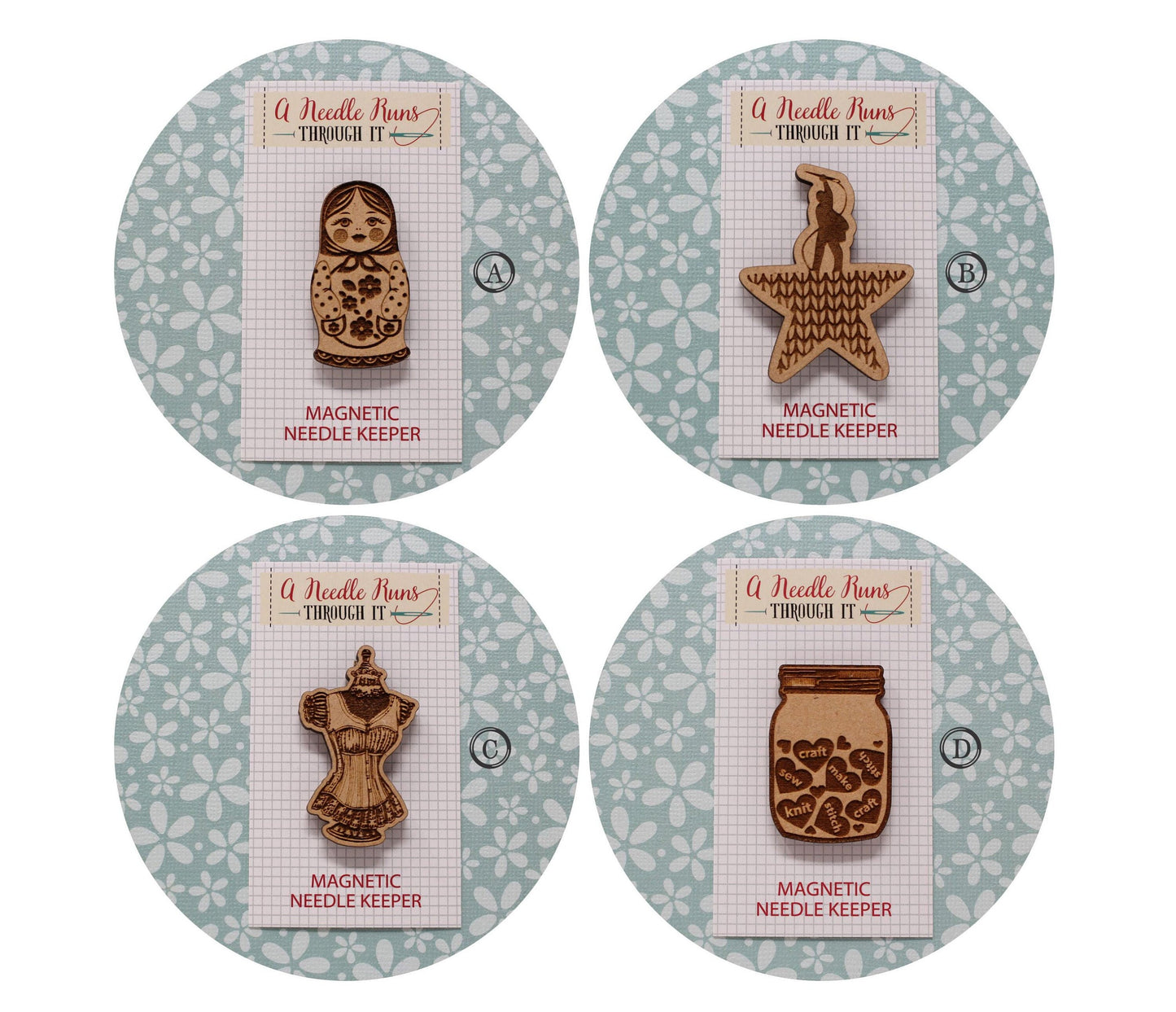 Cross Stitch Needle Minder, Cross Stitch Designs, Wood Magnetic Needleminder. Hand embroidery, Needle Keeper. Cute design needle minders