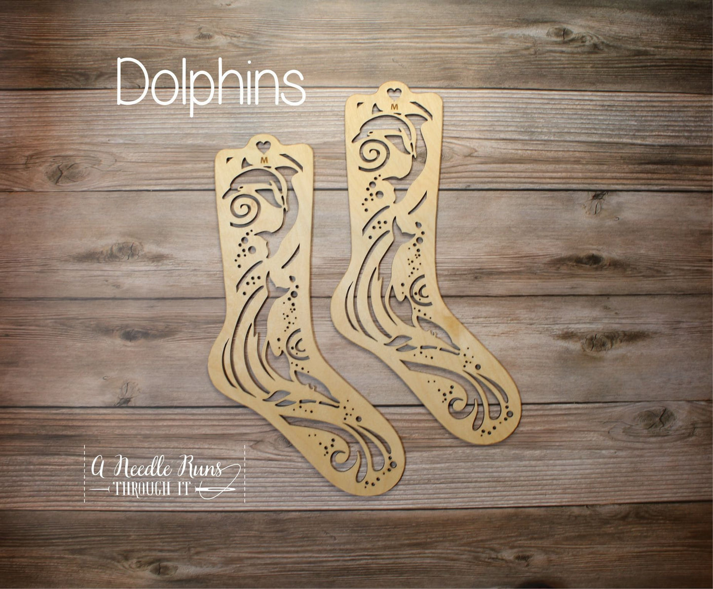 Dolphin Sock Blockers, Baltic Birch Dolphin Design Wood Sock blockers, pair of blockers for knitting socks. S, M, L sizes. Wood sock form