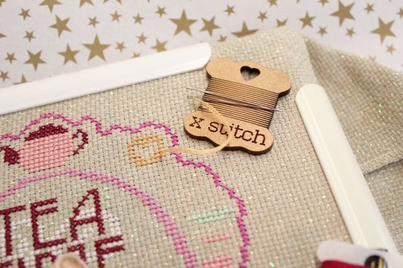Cross Stitch Needle Minder, Thimble and button needle minder, Wood Magnetic Needle Minder.Hand embroidery,Needle Keeper.Cross stitch thimble