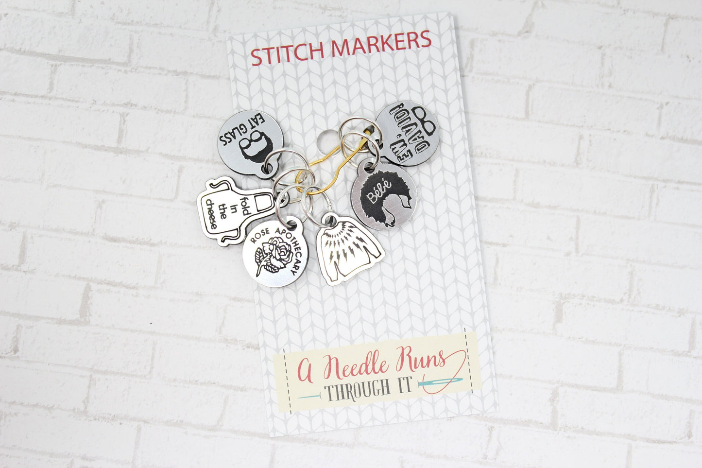 The Rose family, Schits Creek inspired stitch markers. Knitting markers, crochet markers, Rose apothecary, Ew David Stitch markers
