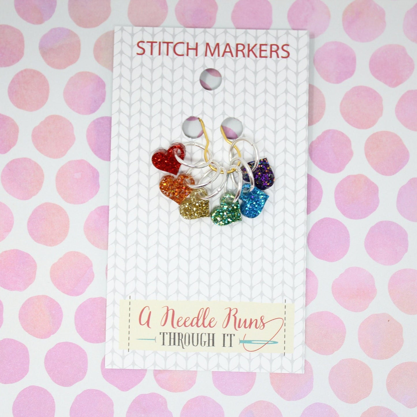 Tiny Rainbow heart Sparkle stitch marker set for Knitting and crochet, Progress keeper knitting markers. Pride Stitch markers
