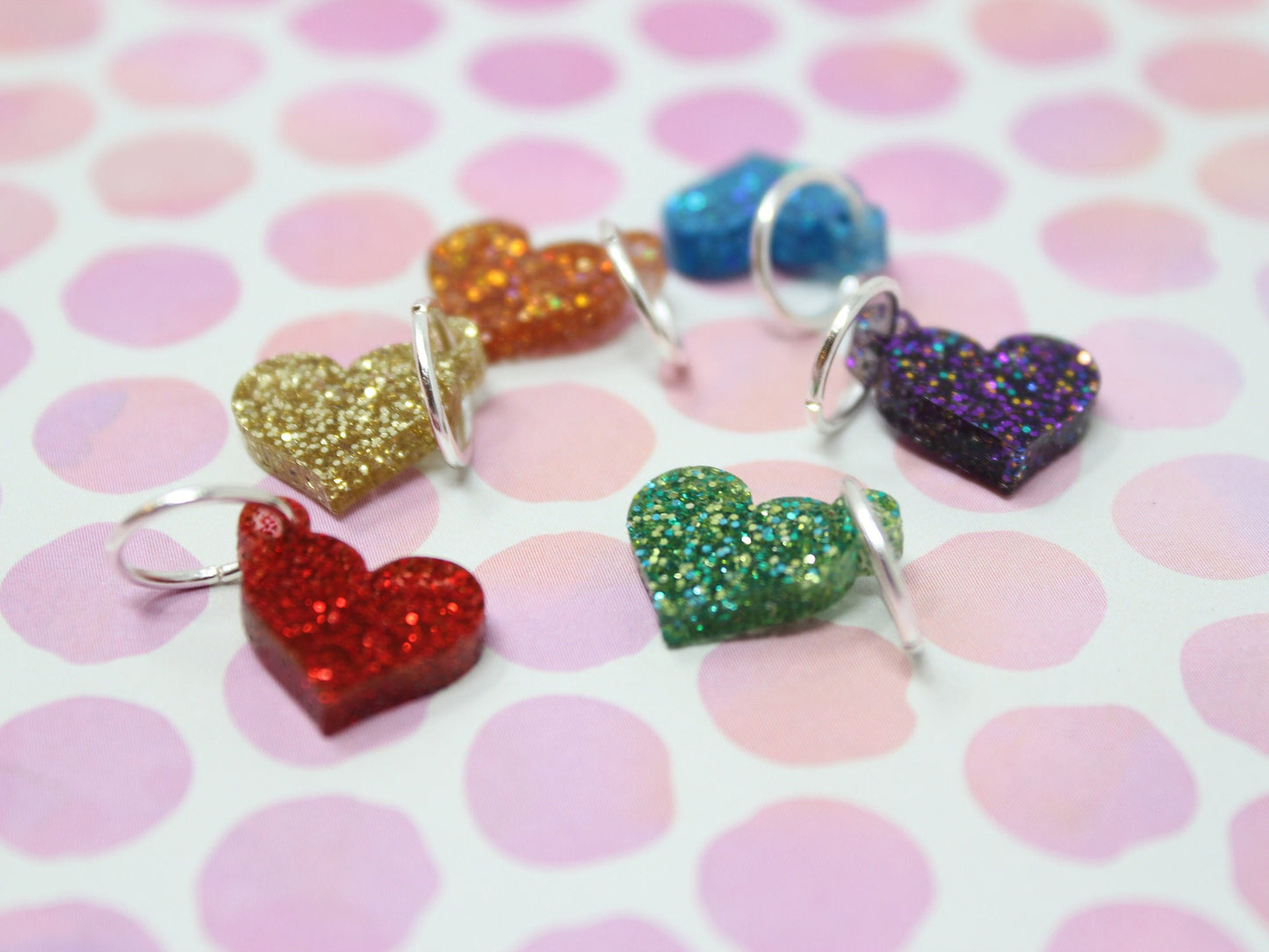 Rainbow heart Sparkle stitch marker set for Knitting and crochet, Progress keeper knitting markers. Pride Stitch markers