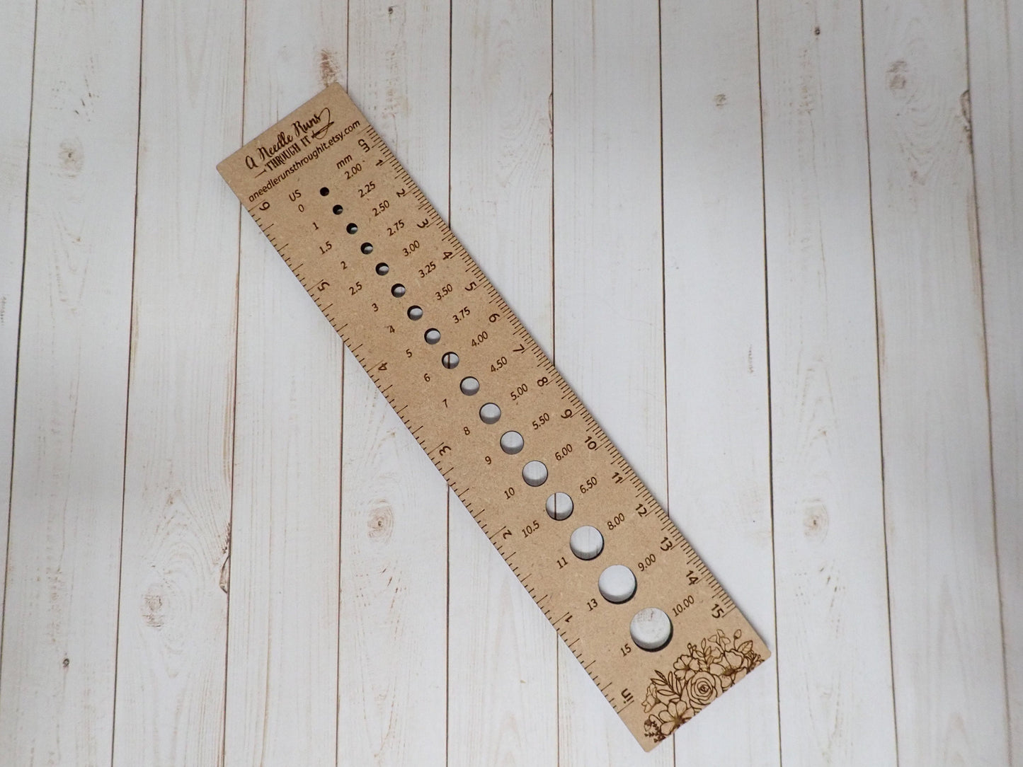 Combination Knitting Needle Gauge & 6" Ruler, small needle gauge. 6" ruler and needle gauge. long knitting ruler