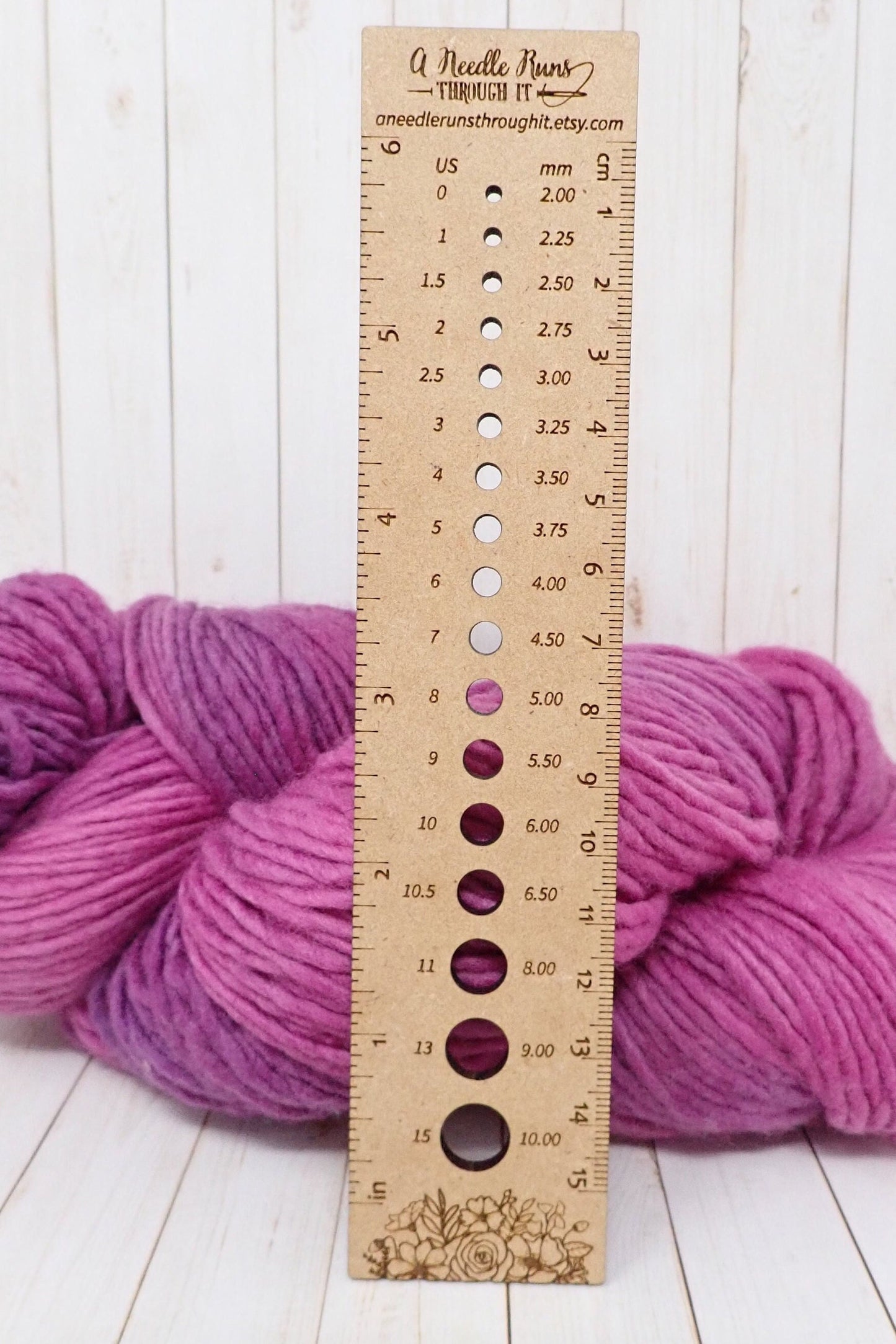 Combination Knitting Needle Gauge & 6" Ruler, small needle gauge. 6" ruler and needle gauge. long knitting ruler