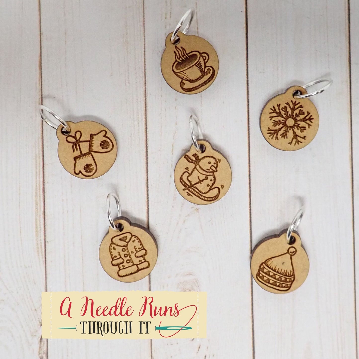 Winter Knitting Stitch markers set, socks, hat,sweater,mittens,cocoa, coat,snowflake. Clasp crochet markers. Winter season stitch marker set