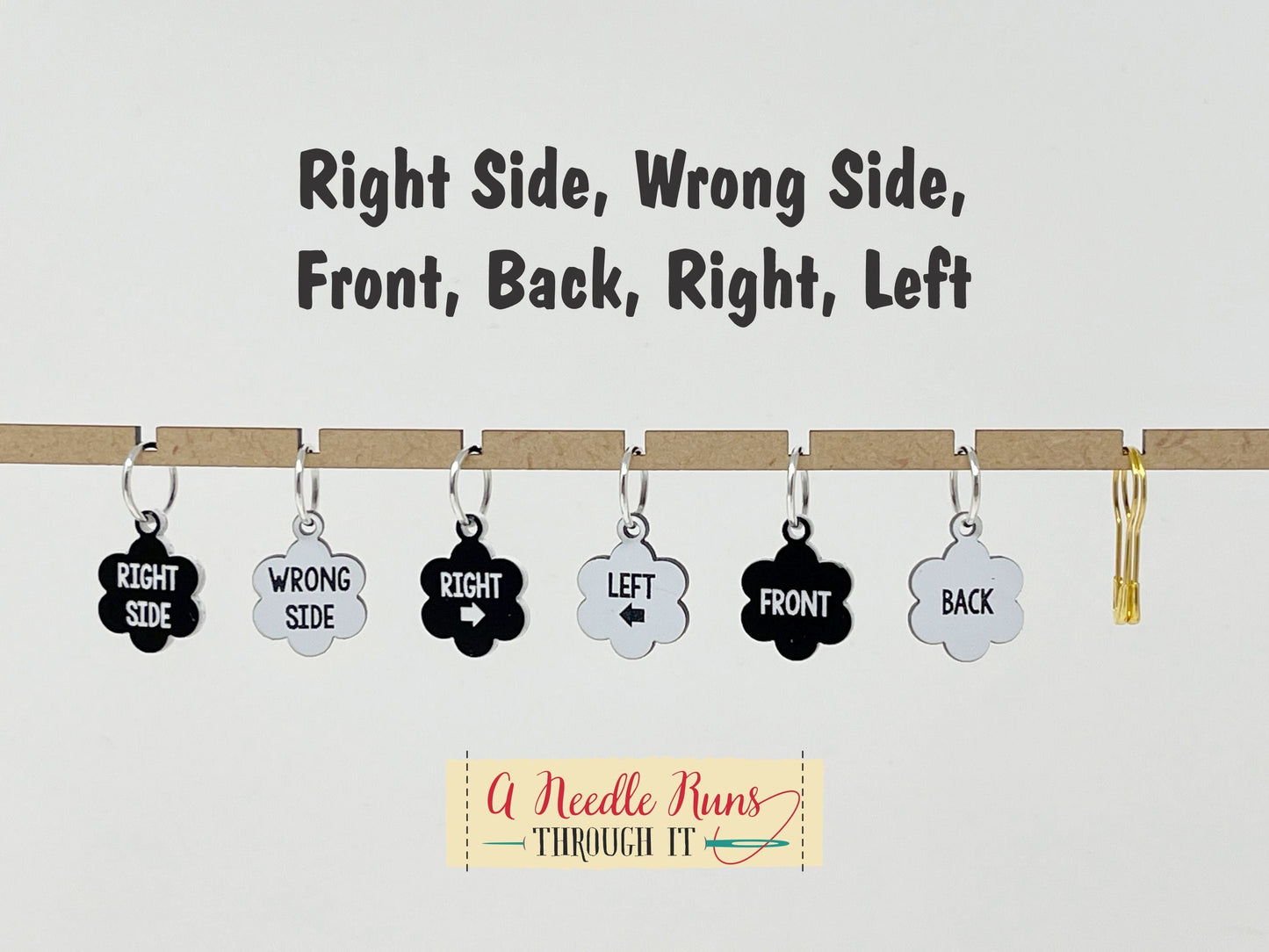 Right Side, Wrong side stitch marker set. front back knitting markers, progress keepers, Left-Right stitch markers