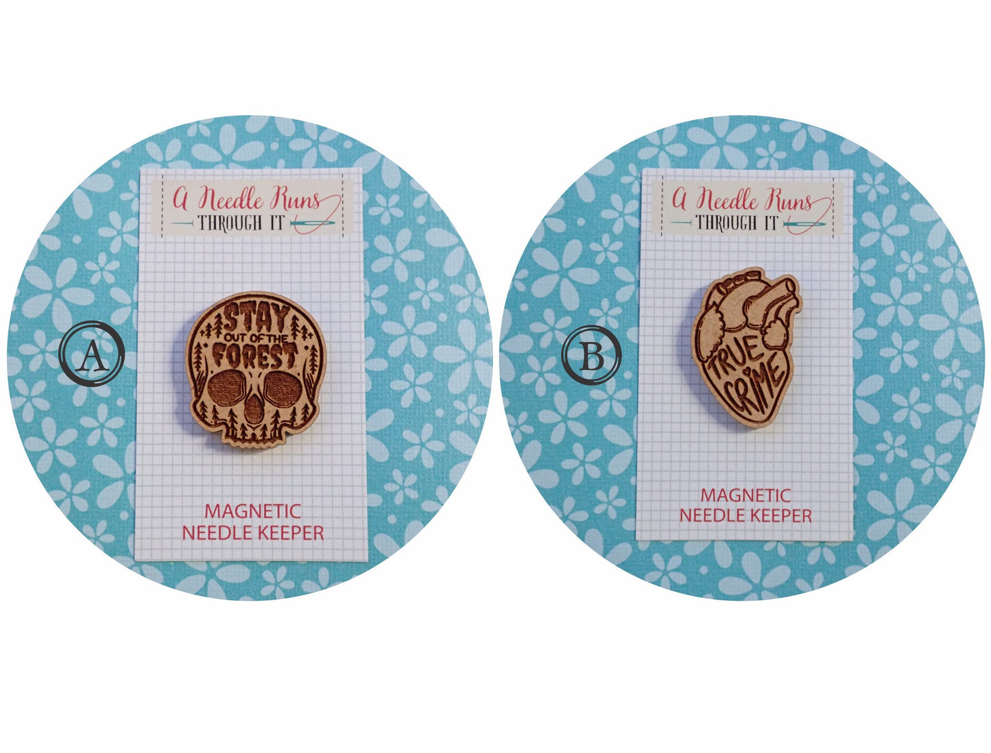 Cross Stitch Needle Minder, True Crime needleminder, Wood Magnetic Needle Minder. Hand embroidery, Needle Keeper. Needle minder cross stitch