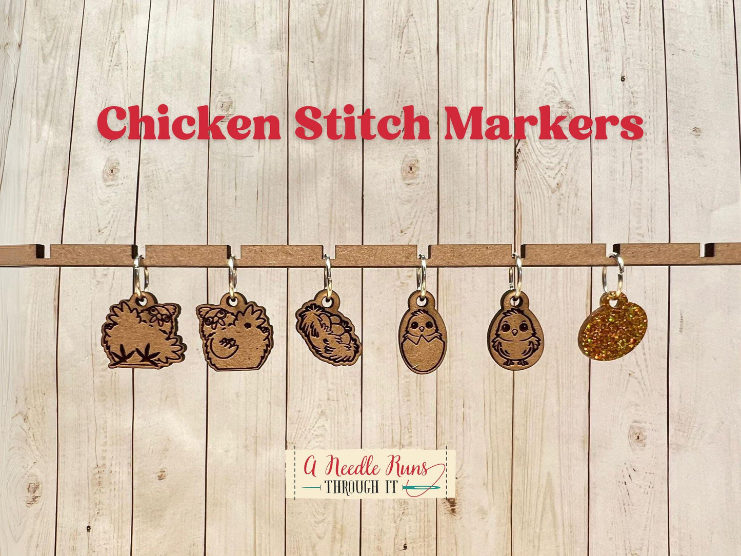 Chicken theme stitch markers for knitting or crochet. Farm chicken stitch markers, progress keepers