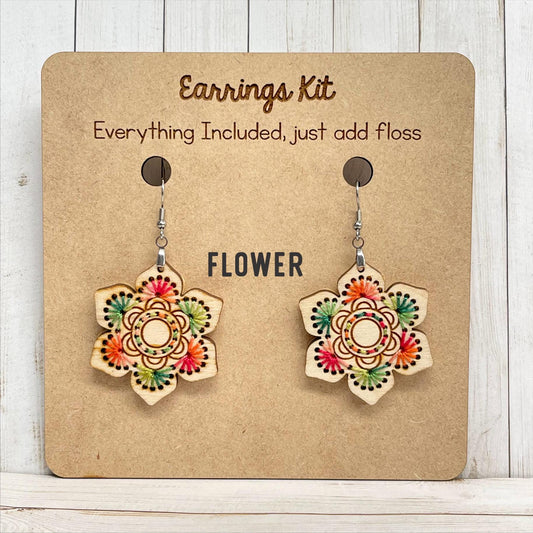 Make your own embroidered wooden earrings kit. Cross Stitch earrings kit, mandala earrings kit, embroidery diy kit. DIY gift