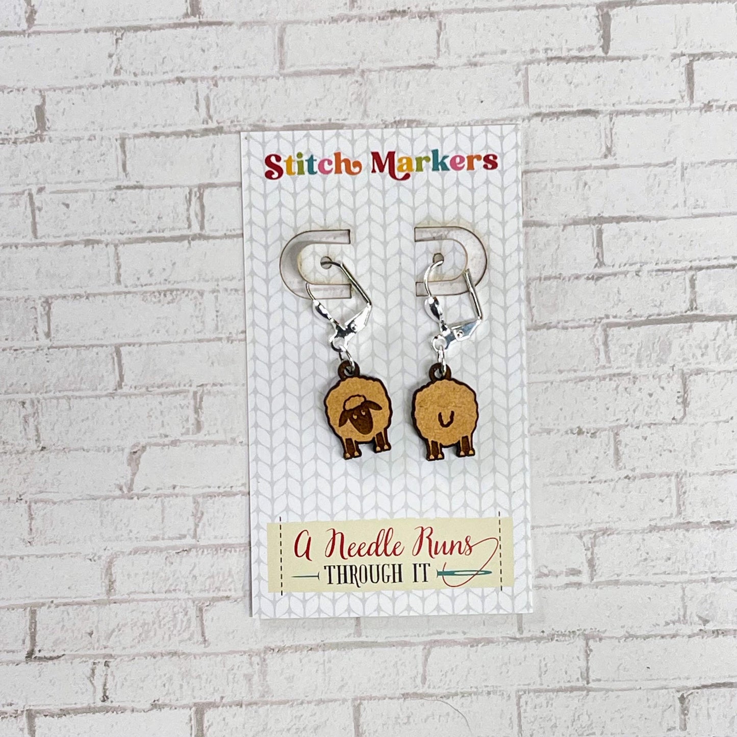 Front and Back stitch markers, right side/wrong side Sheep, Pug, Kitties, Chicken Earrings or removable markers for knitting and crochet