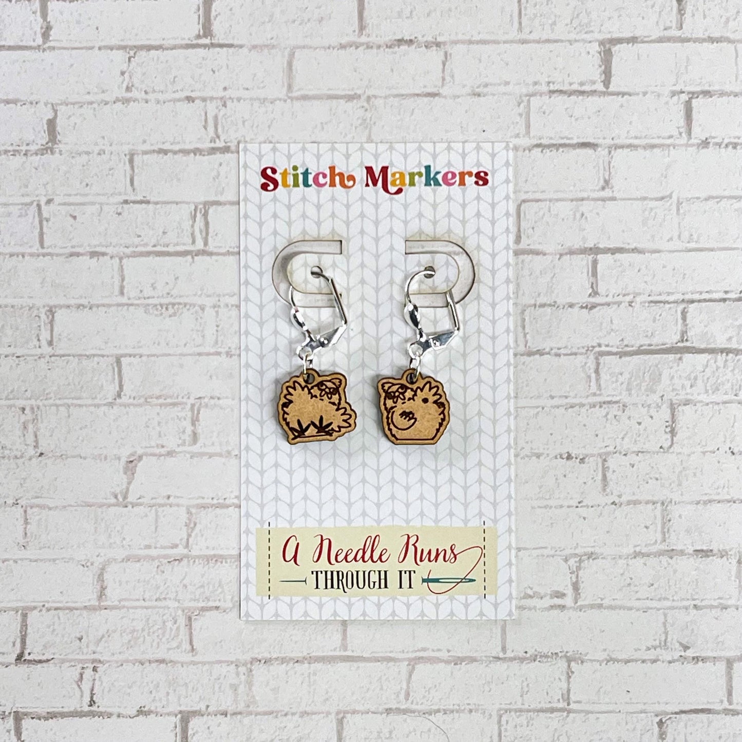 Front and Back stitch markers, right side/wrong side Sheep, Pug, Kitties, Chicken Earrings or removable markers for knitting and crochet