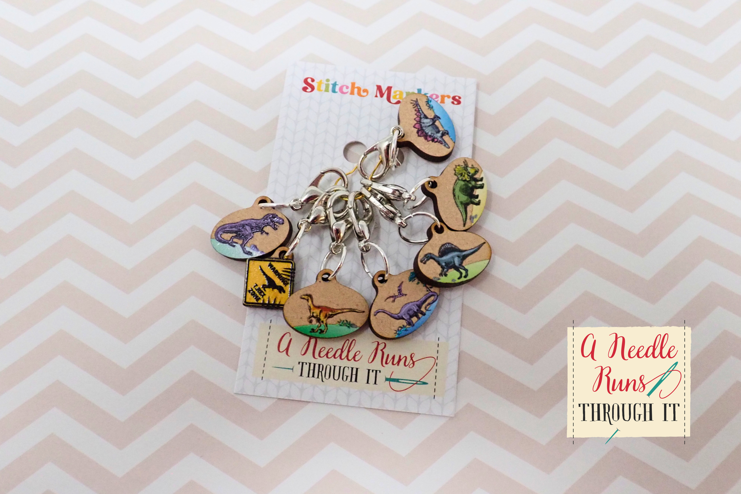 Dinosaurs - Full Color Stitch Markers (set of 7)