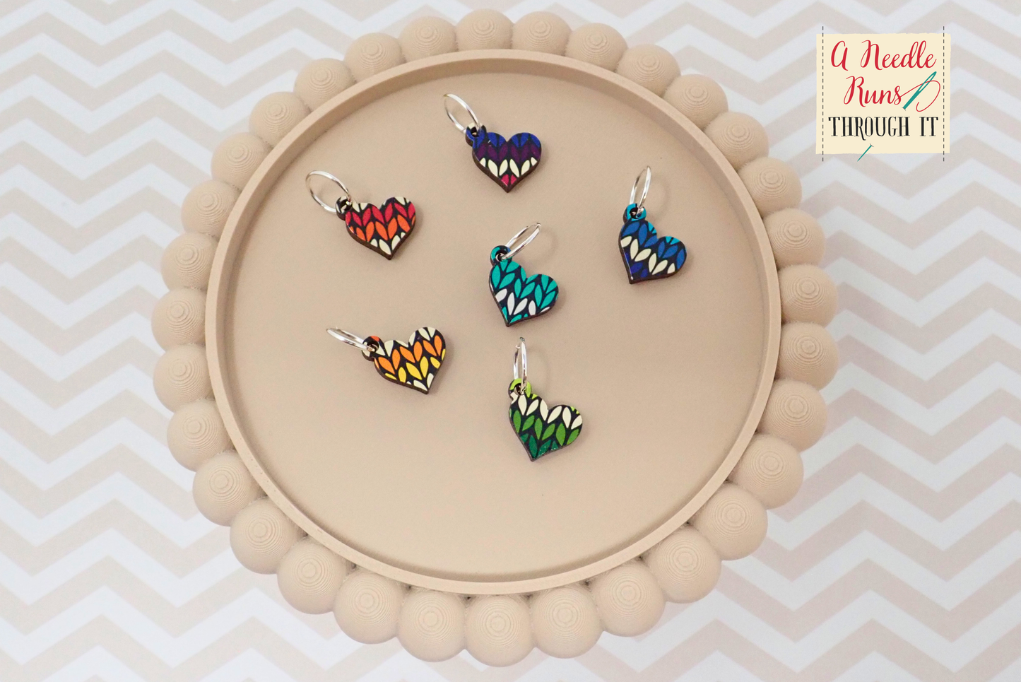 Knit Hearts - Full Color Stitch Markers (set of 6)