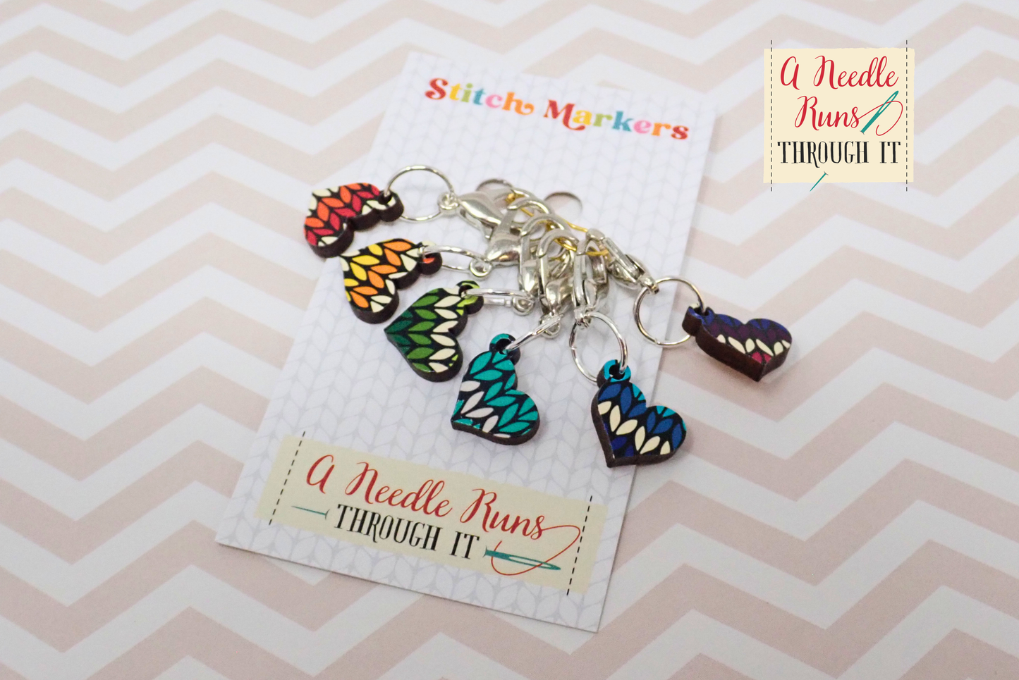 Knit Hearts - Full Color Stitch Markers (set of 6)