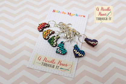 Knit Hearts - Full Color Stitch Markers (set of 6)
