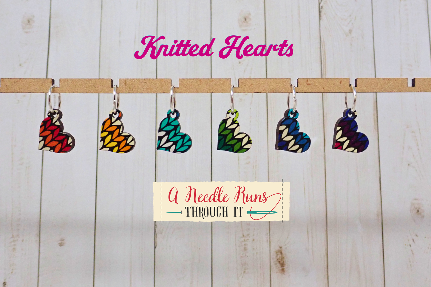 Knit Hearts - Full Color Stitch Markers (set of 6)
