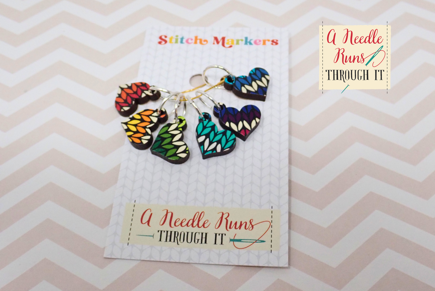 Knit Hearts - Full Color Stitch Markers (set of 6)