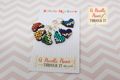 Knit Hearts - Full Color Stitch Markers (set of 6)