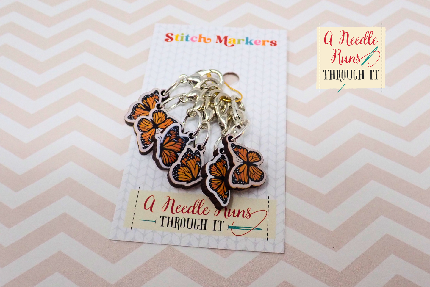 Monarch Butterflies - Full Color Stitch Markers (set of 6)