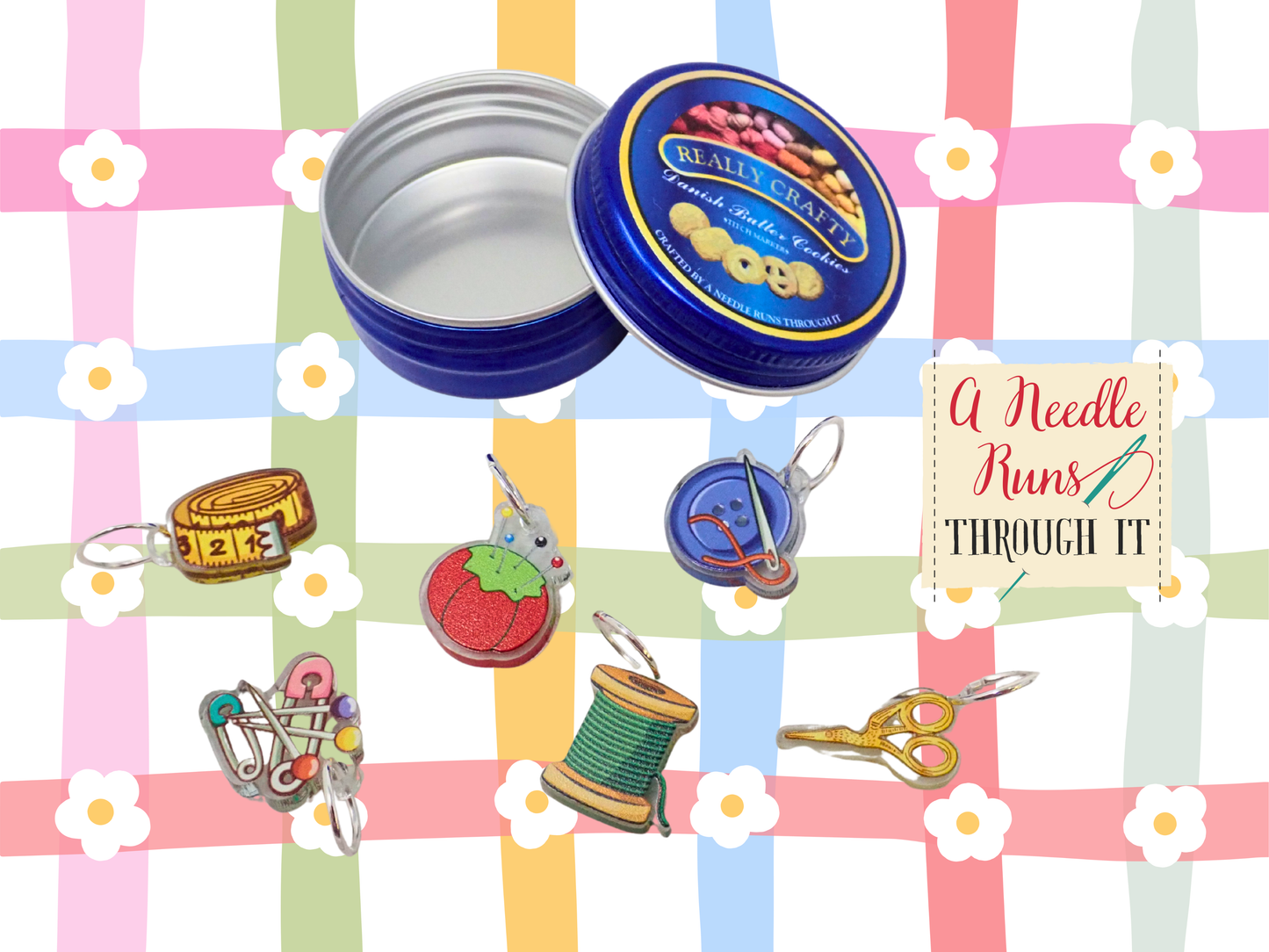 Cookie Tin Sewing Stitch Marker Set