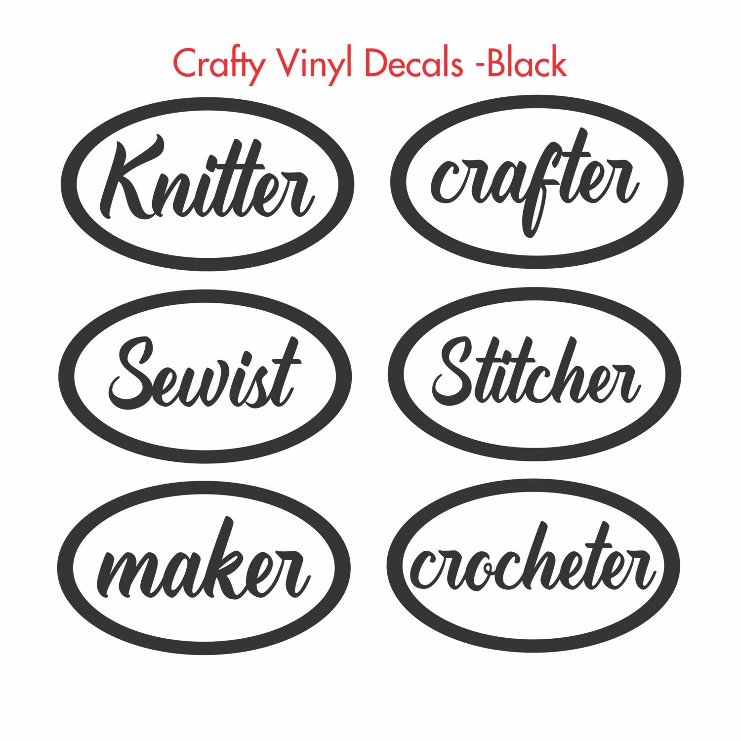 Crafty Car Decals, Laptop Decal, Vinyl Stickers for your car or window. Knitting Decals, Crochet Decals, Hobby Stickers