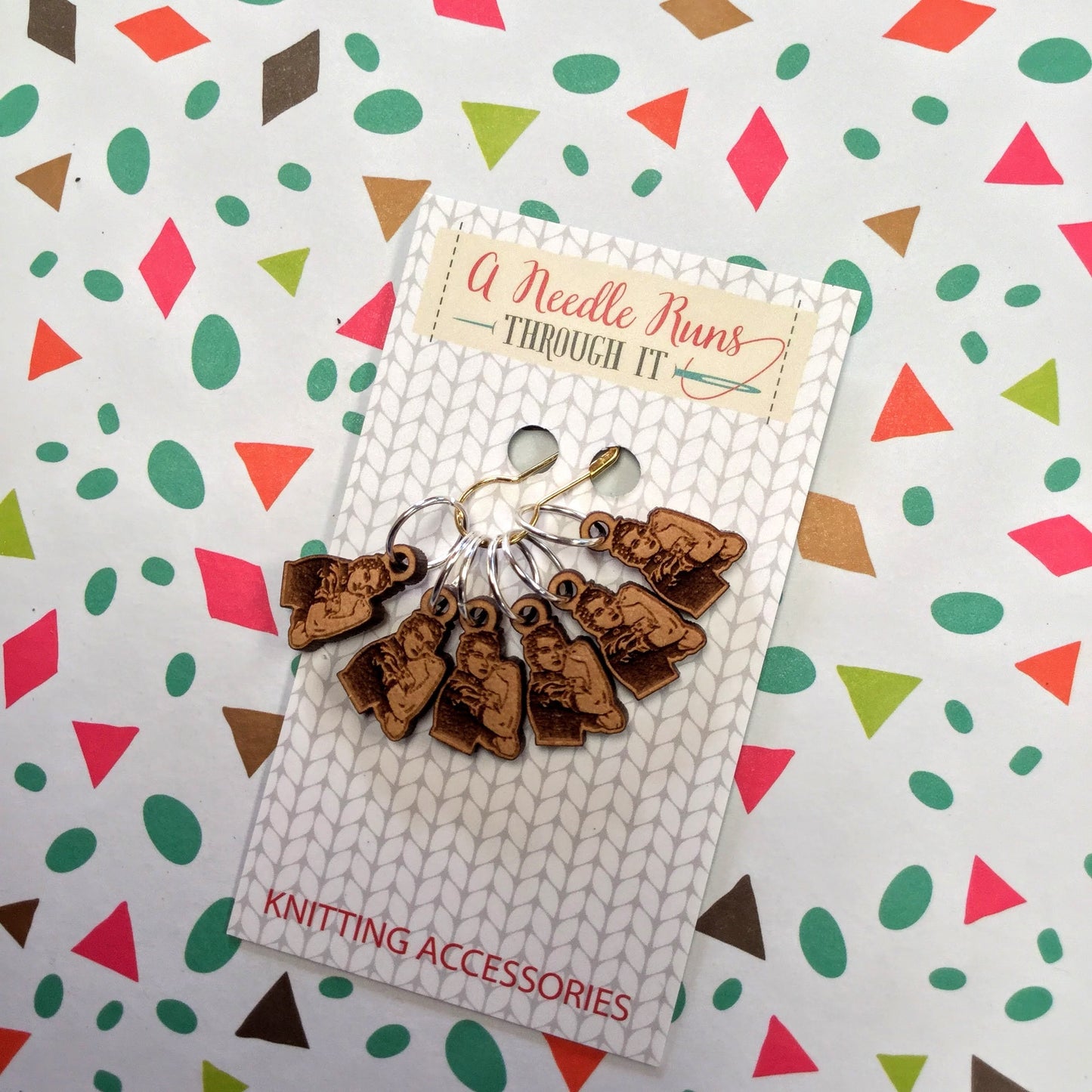 Rosie Stitch marker set, snag free stitch markers. Rosie the Riveter stitch markers for knitting. Snag Free Stitch markers, crochet Feminist