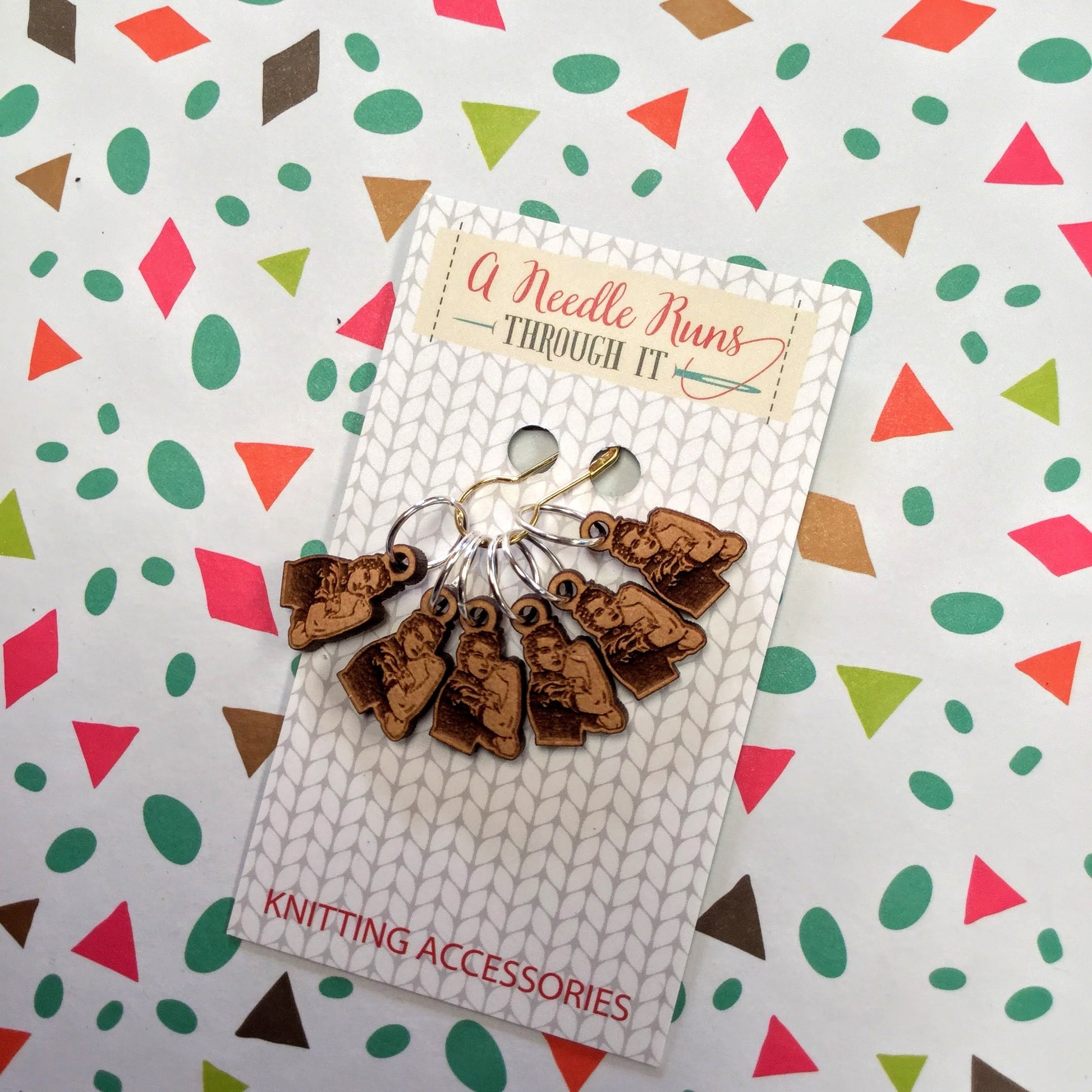 Rosie Stitch marker set, snag free stitch markers. Rosie the Riveter stitch markers for knitting. Snag Free Stitch markers, crochet Feminist