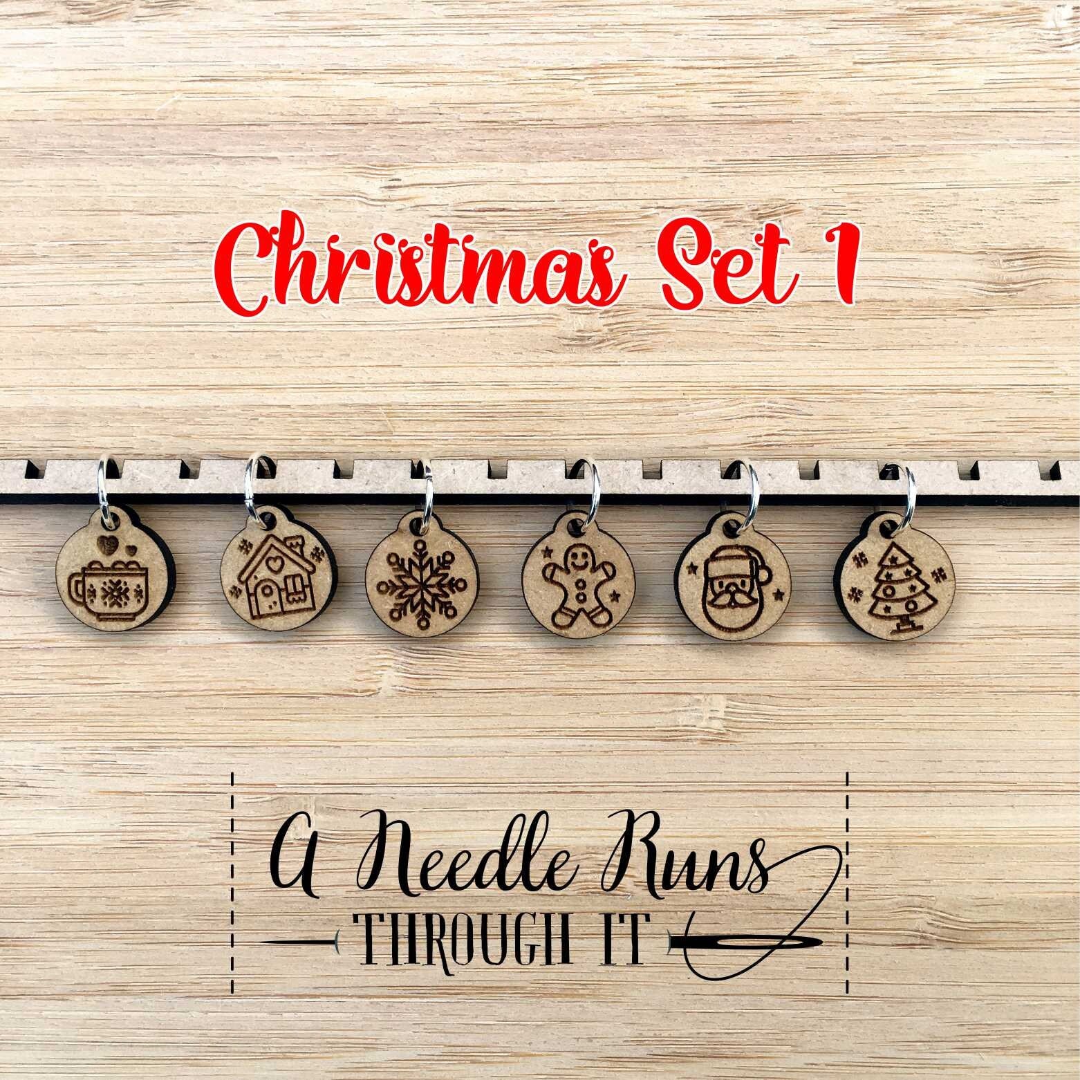 Holiday Stitch Markers, unique knitting stitch markers set, Merry Christmas stitch marker gift set. Christmas knitting