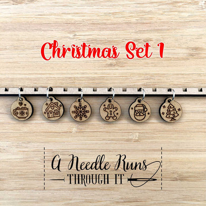 Holiday Stitch Markers, unique knitting stitch markers set, Merry Christmas stitch marker gift set. Christmas knitting
