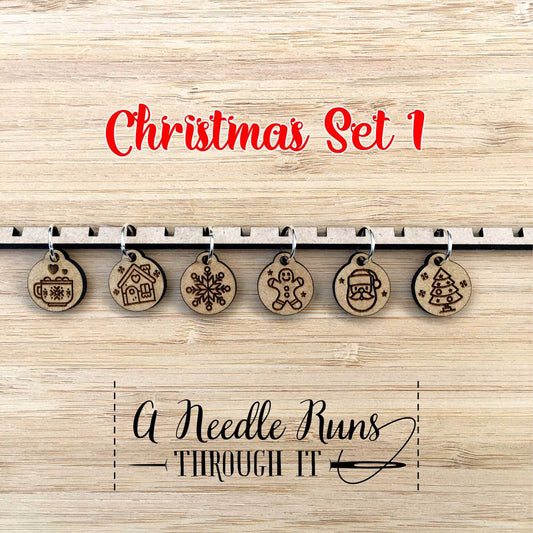 Holiday Stitch Markers, unique knitting stitch markers set, Merry Christmas stitch marker gift set. Christmas knitting
