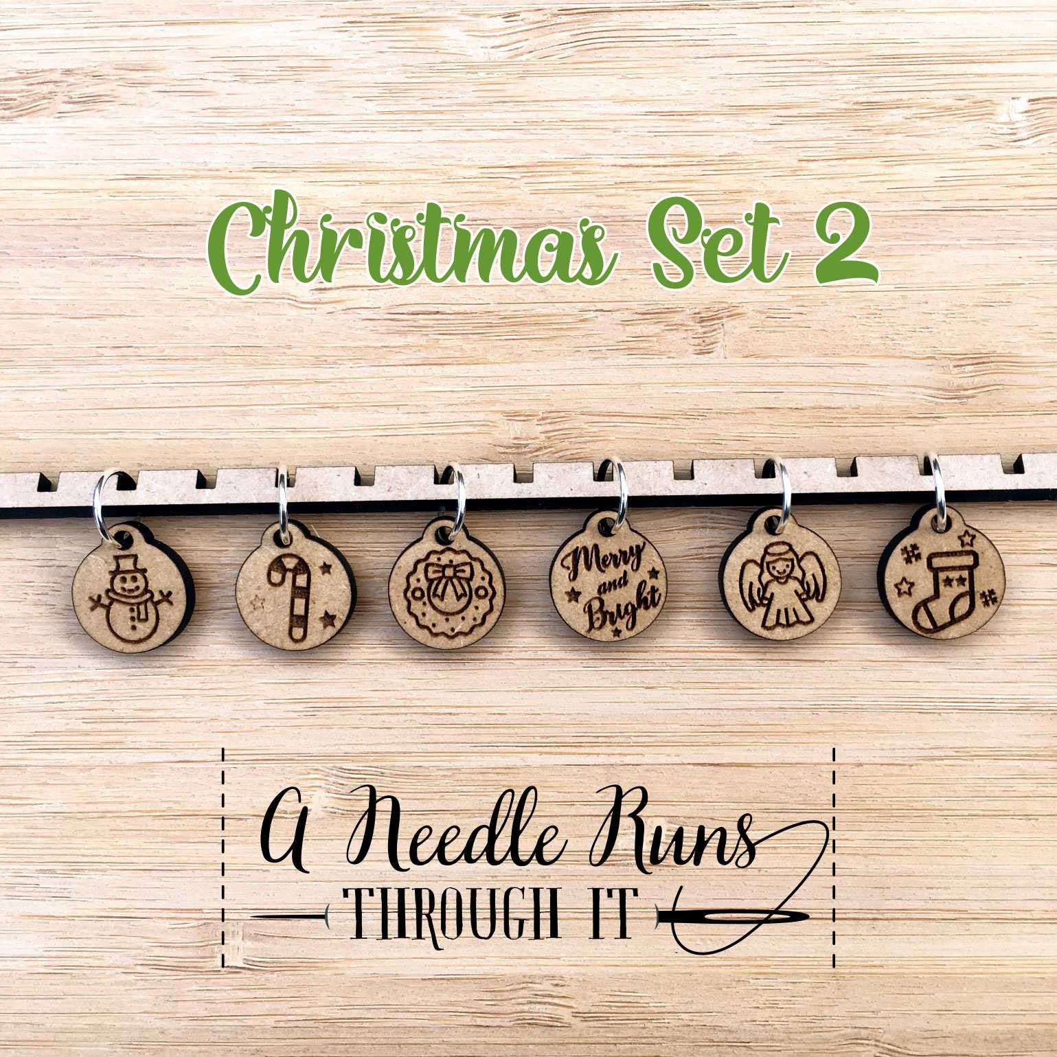Holiday Stitch Markers, unique knitting stitch markers set, Merry Christmas stitch marker gift set. Christmas knitting