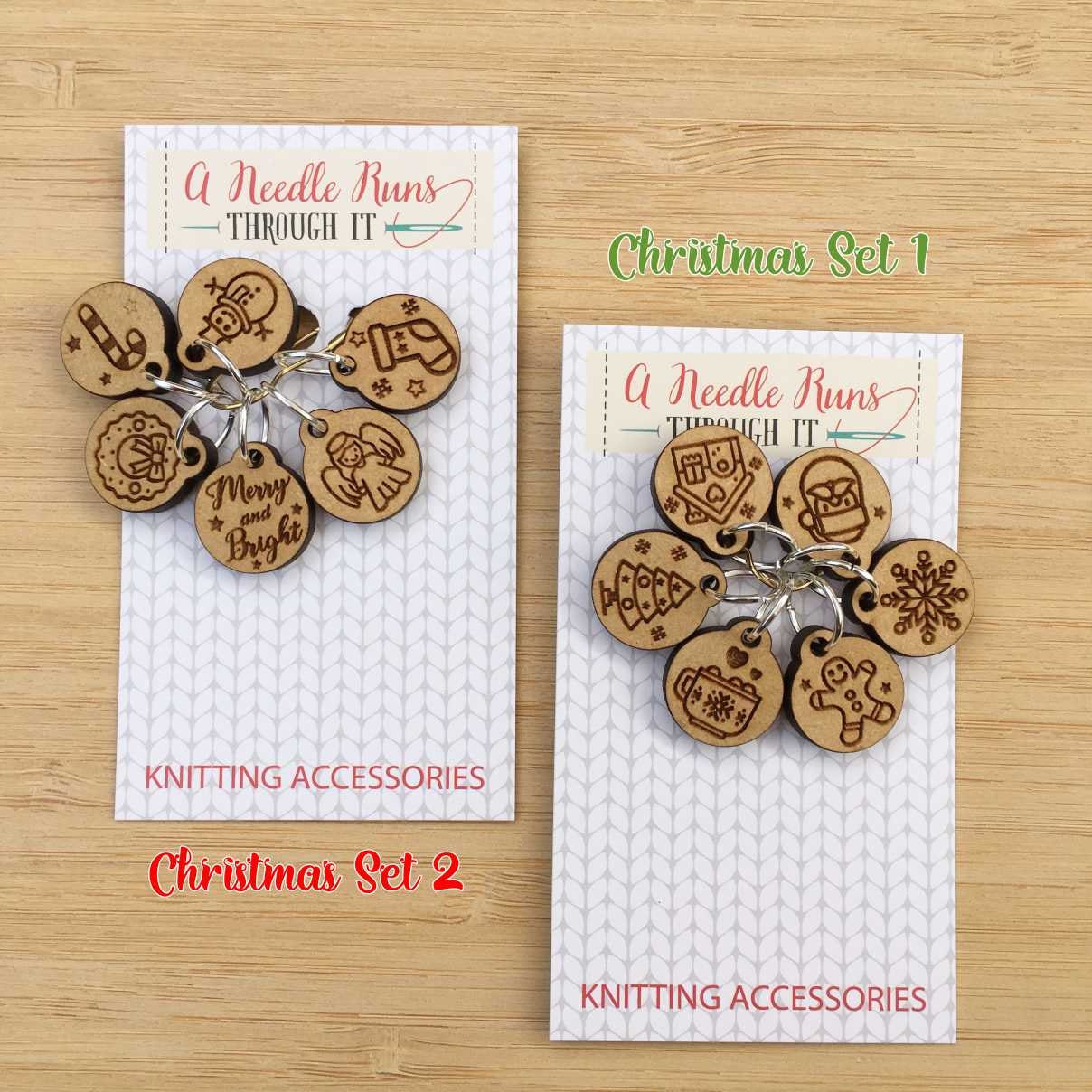 Holiday Stitch Markers, unique knitting stitch markers set, Merry Christmas stitch marker gift set. Christmas knitting