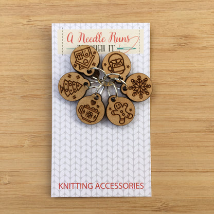 Holiday Stitch Markers, unique knitting stitch markers set, Merry Christmas stitch marker gift set. Christmas knitting