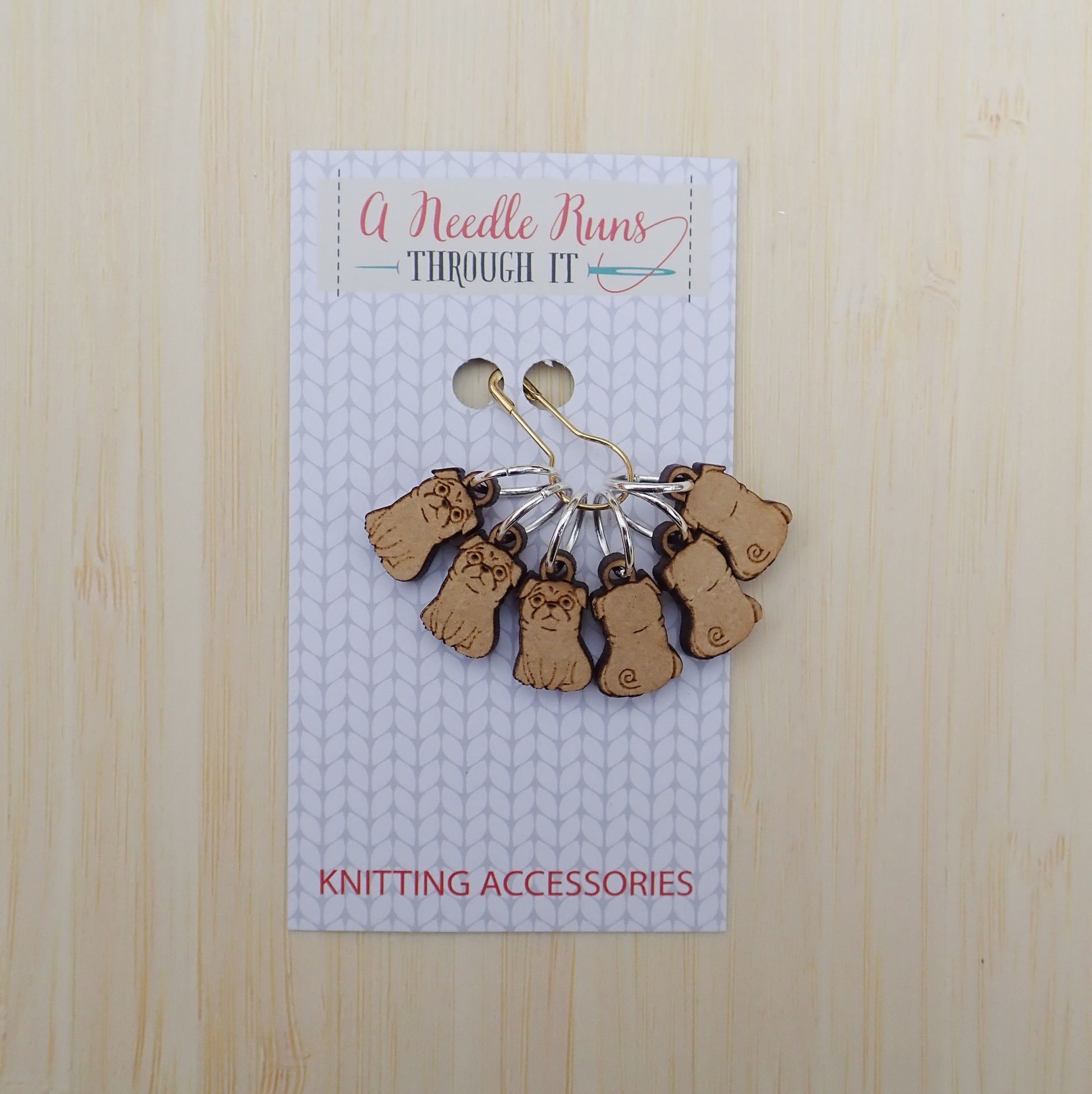 Little pugs, front and back Knitting Stitch markers set, snag free stitch markers. Right Side Wrong side stitch markers