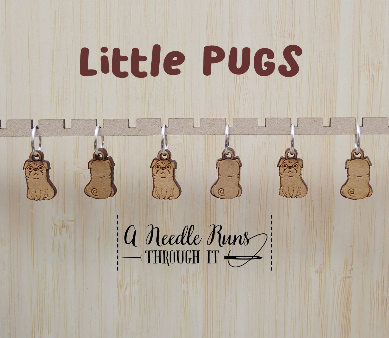 Little pugs, front and back Knitting Stitch markers set, snag free stitch markers. Right Side Wrong side stitch markers