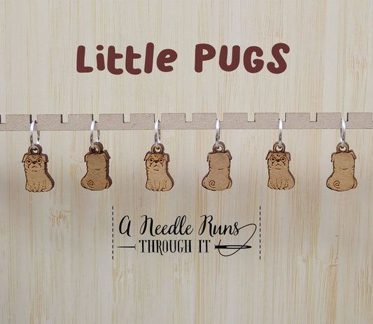 Little pugs, front and back Knitting Stitch markers set, snag free stitch markers. Right Side Wrong side stitch markers