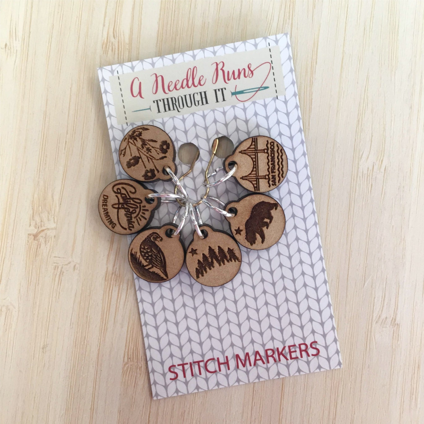 California Stitch markers set, sock knitter, knitter gift, snag free stitch markers, San Francisco stitch markers, Crochet progress keepers