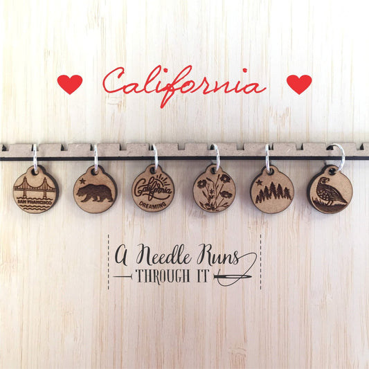 California Stitch markers set, sock knitter, knitter gift, snag free stitch markers, San Francisco stitch markers, Crochet progress keepers