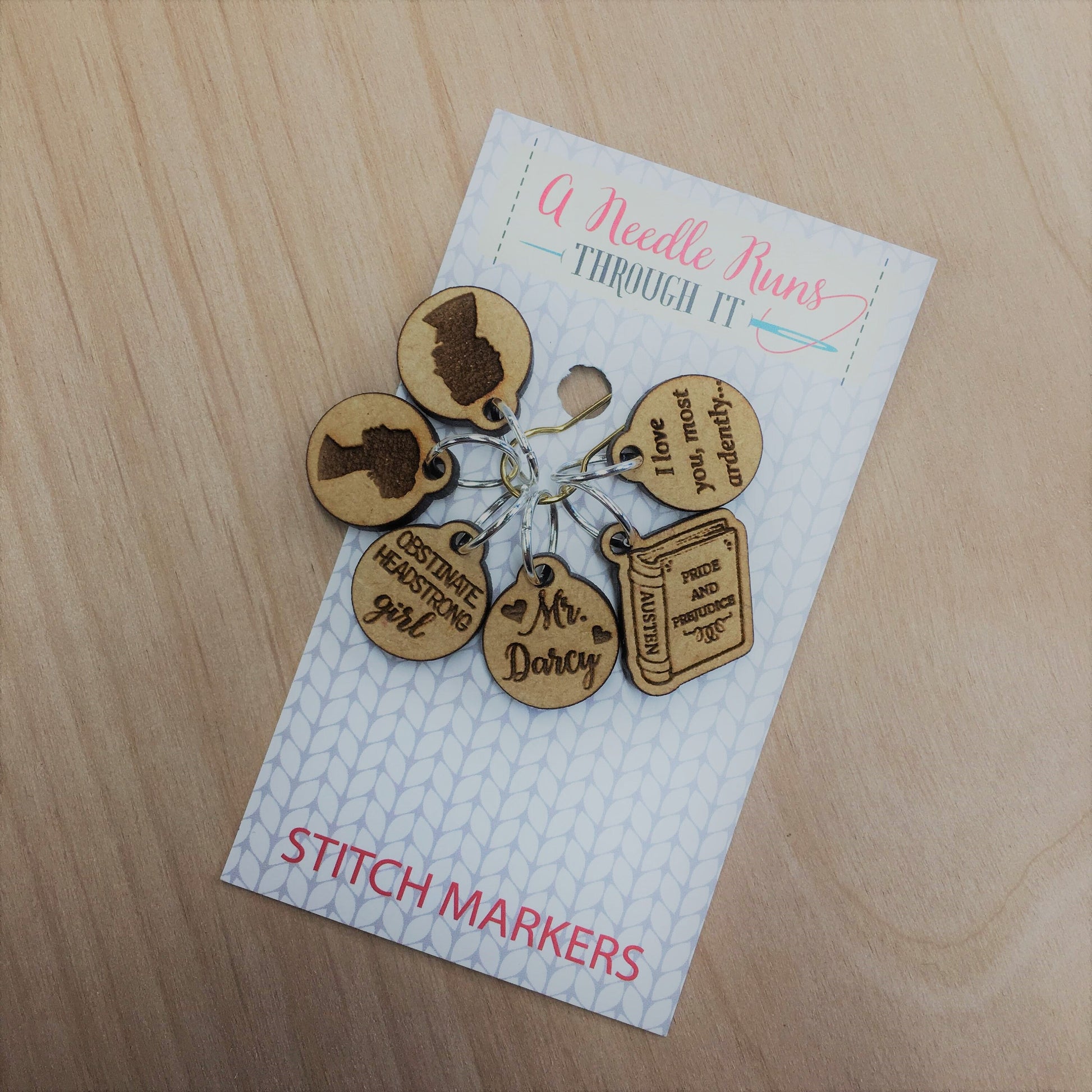 Pride & Prejudice stitch marker set,snag free stitch markers.Mr. Darcy stitch markers for knitting.Jane Austen markers.Crochet clasp markers