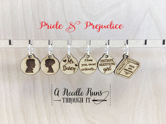 Pride & Prejudice stitch marker set,snag free stitch markers.Mr. Darcy stitch markers for knitting.Jane Austen markers.Crochet clasp markers